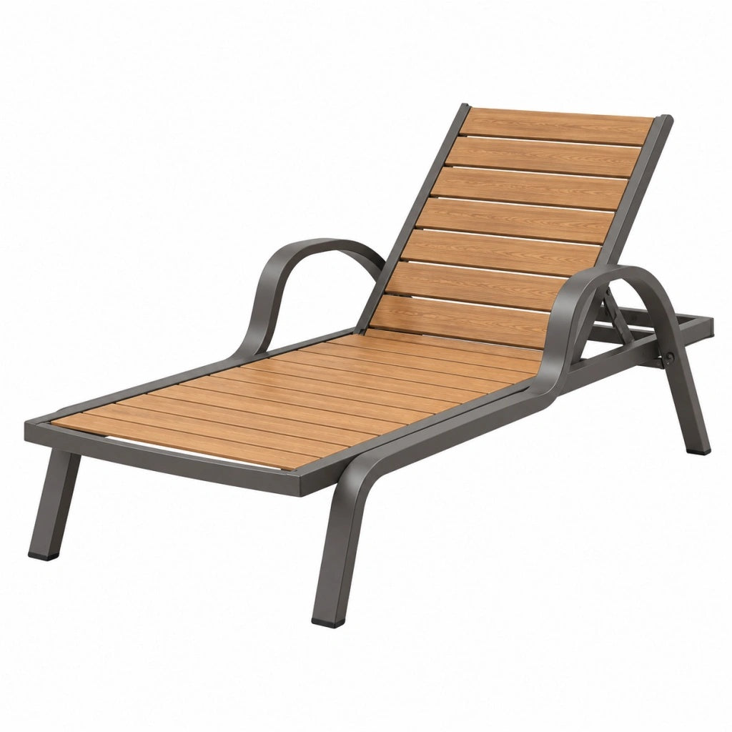 Leżak ogrodowy 193 x 65 x 95 cm drewniano-metalowy brązowy regulowany