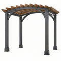 Pergola ogrodowa 300 x 300 x 250 cm z metalu i drewna szaro brązowa łukowa do ogrodu
