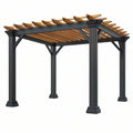 Pergola ogrodowa 300 x 300 x 250 cm z metalową ramą i drewnianym zadaszeniem czarna brązowa