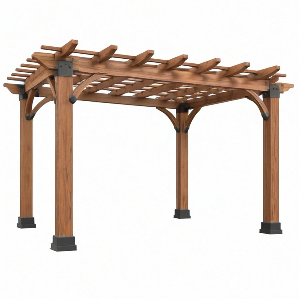 Pergola ogrodowa 300 x 300 x 230 cm z drewna brązowa - ażurowe zadaszenie
