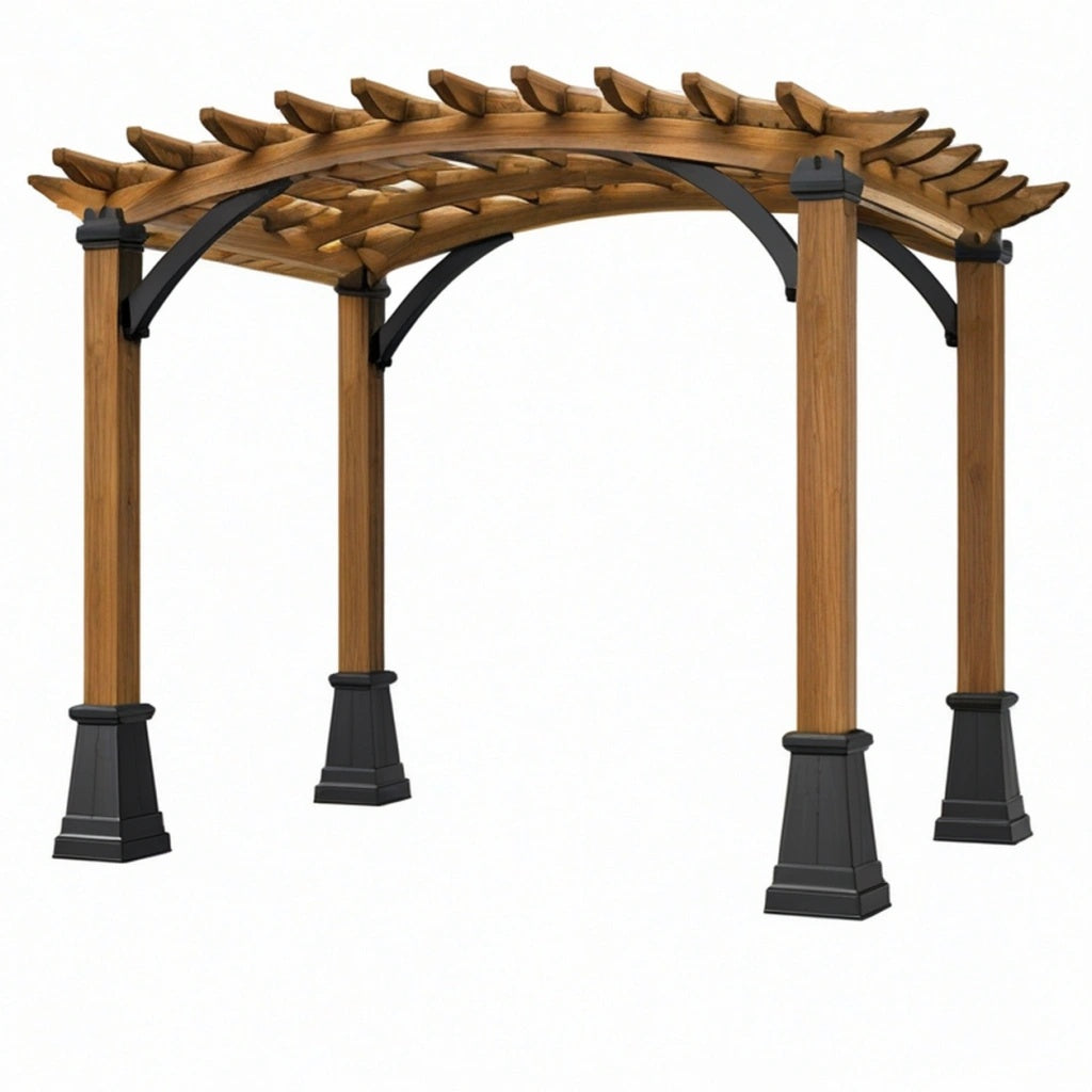Pergola ogrodowa 300 x 300 x 260 cm z drewna brązowa z czarnymi wspornikami łukowymi