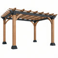 Pergola ogrodowa 300 x 300 x 230 cm z drewna i metalu brązowo-czarna - konstrukcja ażurowa